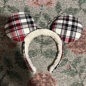 Disney Parks Mickey Holiday Plaid Fuzzy Christmas Ears Headband Joy ♥️